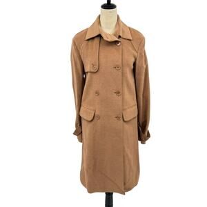 BCBGMaxazria Camel Brown Wool Blend Longline Peacoat Double Breasted Dress Coat